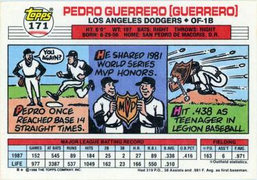 1988 Topps Big #171 Pedro Guerrero Back