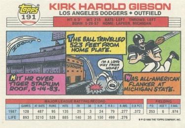 1988 Topps Big #191 Kirk Gibson Back