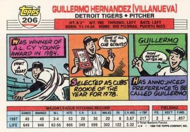 1988 Topps Big #206 Guillermo Hernandez Back