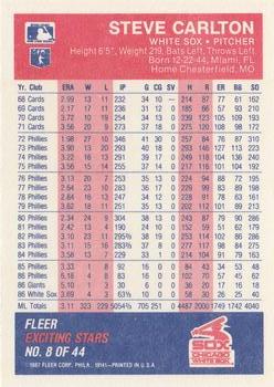 1987 Fleer Baseball's Exciting Stars #8 Steve Carlton Back