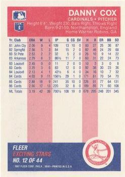 1987 Fleer Baseball's Exciting Stars #12 Danny Cox Back
