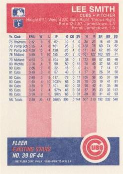 1987 Fleer Baseball's Exciting Stars #39 Lee Smith Back