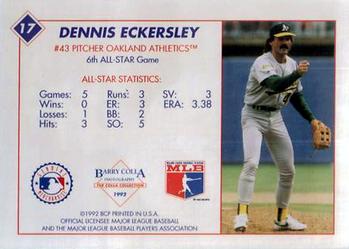1992 Barry Colla All-Star Game #17 Dennis Eckersley Back