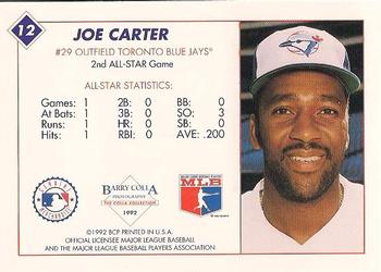 1992 Barry Colla All-Star Game #12 Joe Carter Back