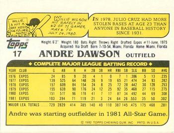 1982 Topps Squirt #17 Andre Dawson Back