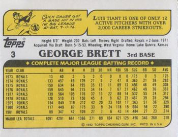 1982 Topps Squirt #3 George Brett Back