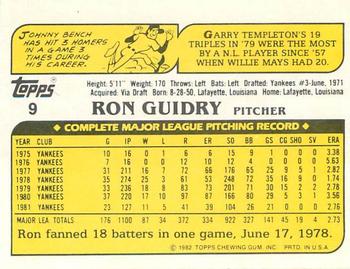1982 Topps Squirt #9 Ron Guidry Back