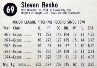 1975 Hostess #69 Steve Renko  Back