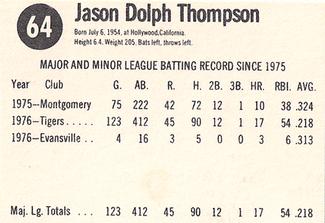 1977 Hostess #64 Jason Thompson Back