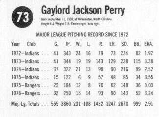 1977 Hostess #73 Gaylord Perry Back
