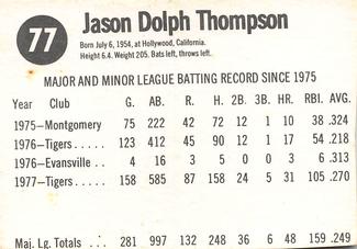 1978 Hostess #77 Jason Thompson Back