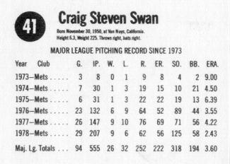 1979 Hostess #41 Craig Swan  Back