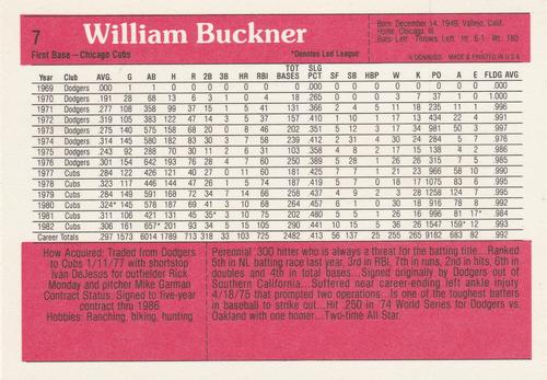 1983 Donruss Action All-Stars #7 Bill Buckner Back
