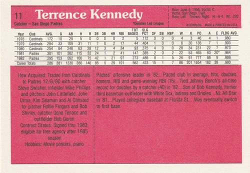 1983 Donruss Action All-Stars #11 Terry Kennedy Back