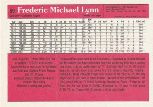 1983 Donruss Action All-Stars #59 Fred Lynn Back