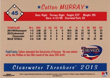 2013 Grandstand Clearwater Threshers #NNO Colton Murray Back