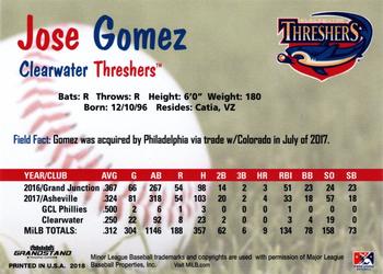 2018 Grandstand Clearwater Threshers #NNO Jose Gomez Back