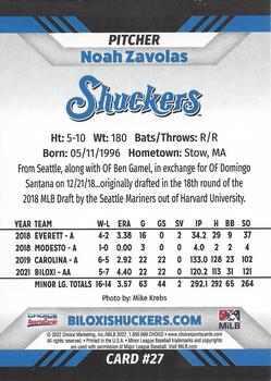 2022 Choice Biloxi Shuckers #27 Noah Zavolas Back