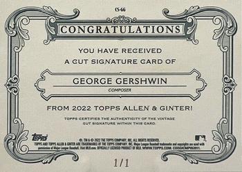 2022 Topps Allen & Ginter - Cut Signatures #CS-GG George Gershwin Back