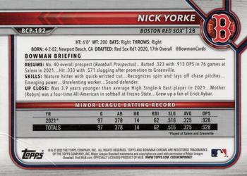 2022 Bowman Chrome - Prospects #BCP-192 Nick Yorke Back