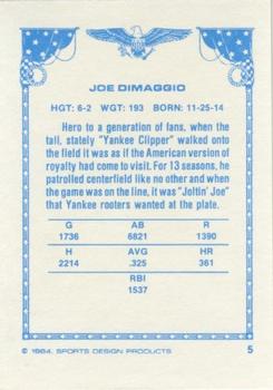 1984-85 Sports Design Products #5 Joe DiMaggio Back