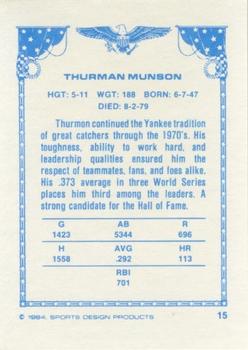 1984-85 Sports Design Products #15 Thurman Munson Back