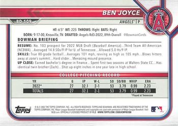 2022 Bowman Draft #BD-109 Ben Joyce Back