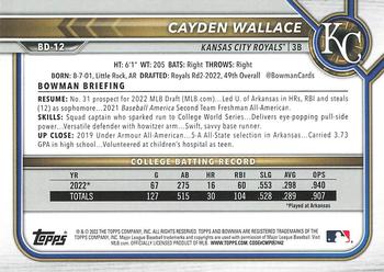 2022 Bowman Draft 1st Edition #BD-12 Cayden Wallace Back