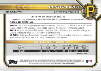 2022 Bowman Draft 1st Edition #BD-103 Hunter Barco Back