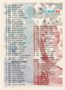 1994 Fleer #719 Checklist: 653-720 and Inserts Front