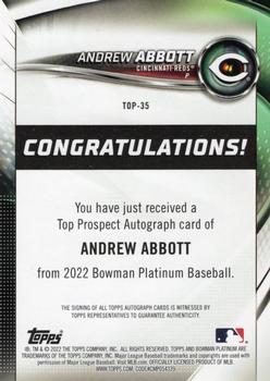 2022 Bowman Platinum - Top Prospect Autograph #TOP-35 Andrew Abbott Back