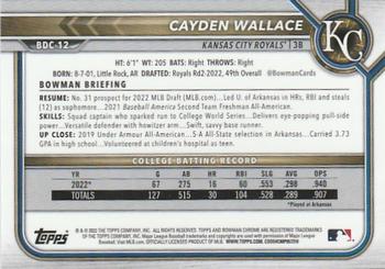 2022 Bowman Draft - Chrome #BDC-12 Cayden Wallace Back