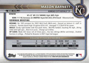 2022 Bowman Draft - Chrome Refractor #BDC-172 Mason Barnett Back