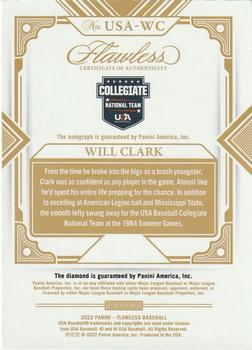 2022 Panini Flawless - USA Gems Signatures Diamond #USA-WC Will Clark Back