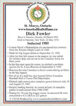 2002-23 Canadian Baseball Hall of Fame #152/14 Dick Fowler Back