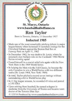 2002-23 Canadian Baseball Hall of Fame #153/14 Ron Taylor Back