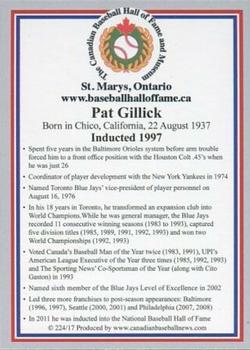 2002-23 Canadian Baseball Hall of Fame #224/17 Pat Gillick Back