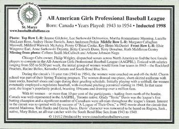 2002-23 Canadian Baseball Hall of Fame #114/12 AAGPBL Back