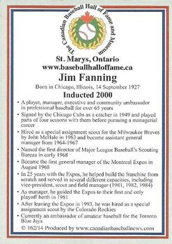 2002-23 Canadian Baseball Hall of Fame #162/14 Jim Fanning Back