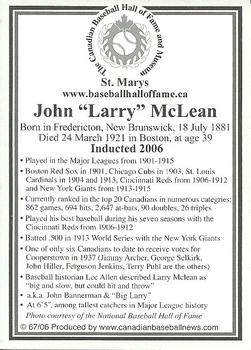2002-23 Canadian Baseball Hall of Fame #67/06 John McLean Back