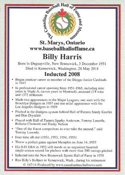 2002-23 Canadian Baseball Hall of Fame #167/14 Billy Harris Back