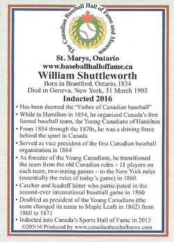 2002-23 Canadian Baseball Hall of Fame #205/16 William Shuttleworth Back