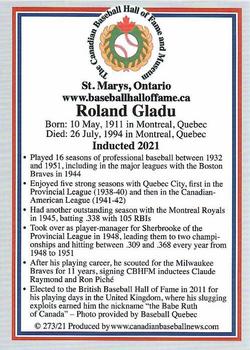 2002-23 Canadian Baseball Hall of Fame #273/21 Roland Gladu Back