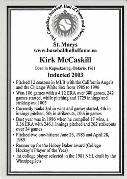 2002-23 Canadian Baseball Hall of Fame #NNO Kirk McCaskill Back