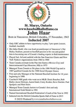 2002-23 Canadian Baseball Hall of Fame #262/21 John Haar Back