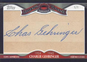 2009 Topps Updates & Highlights - Legends of the Game Cut Signatures #LGCS-CG Charlie Gehringer Front