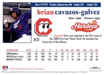 2011 Grandstand Chattanooga Lookouts #NNO Brian Cavazos-Galvez Back