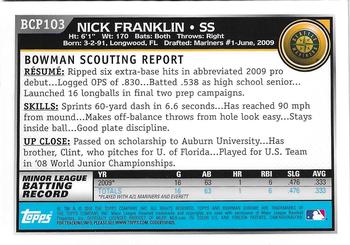 2010 Bowman - Chrome Prospects Autographs #BCP103 Nick Franklin Back
