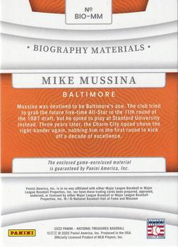 2022 Panini National Treasures - Biography Materials Holo Silver #BIO-MM Mike Mussina Back
