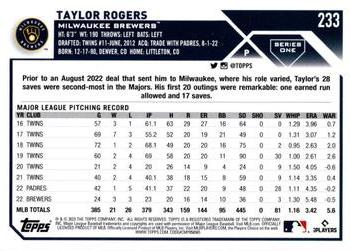 2023 Topps - Rainbow Foil #233 Taylor Rogers Back